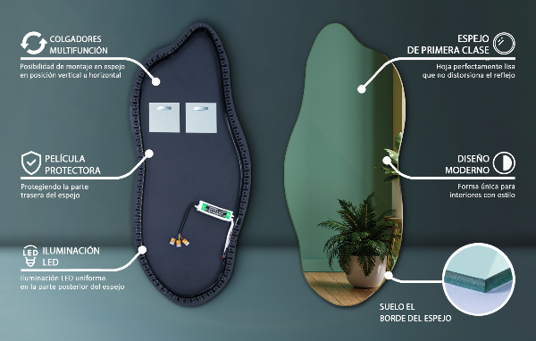 Espelho irregular com led 35x80 cm