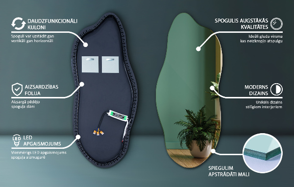 Espelho irregular com led 35x80 cm