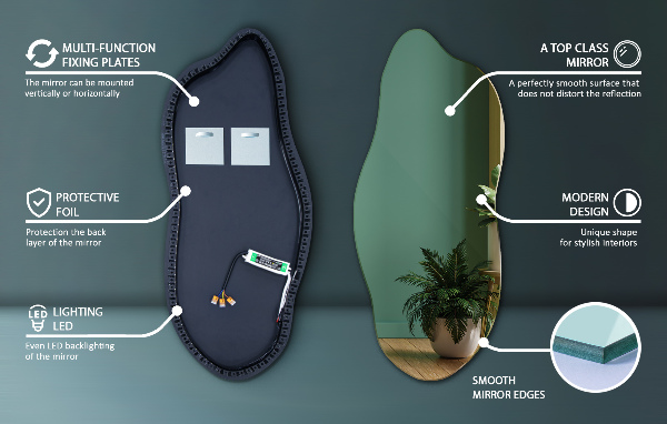 Espelho irregular com led 40x90 cm