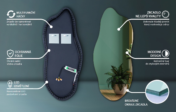 Espelho irregular com led 40x90 cm