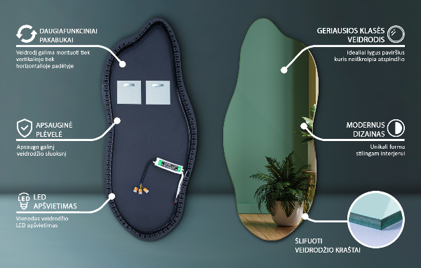 Espelho irregular com led 40x90 cm