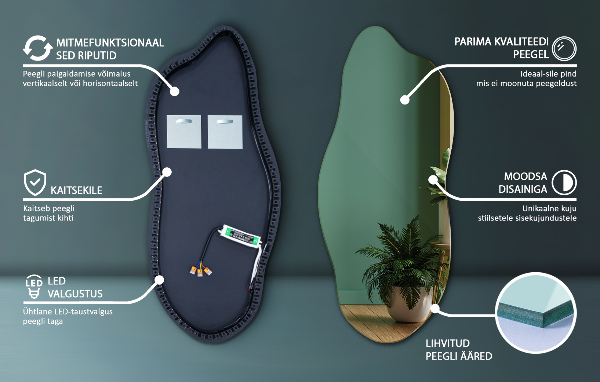 Espelho irregular com led 45x100 cm