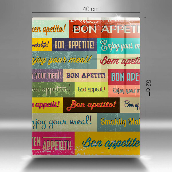 Tábua de corte de vidro Bon appetit legendas idiomas