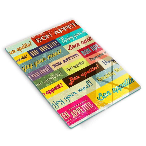 Tábua de corte de vidro Bon appetit legendas idiomas