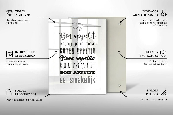 Tábua de cortar alimentos Inscrição na cozinha, máxima