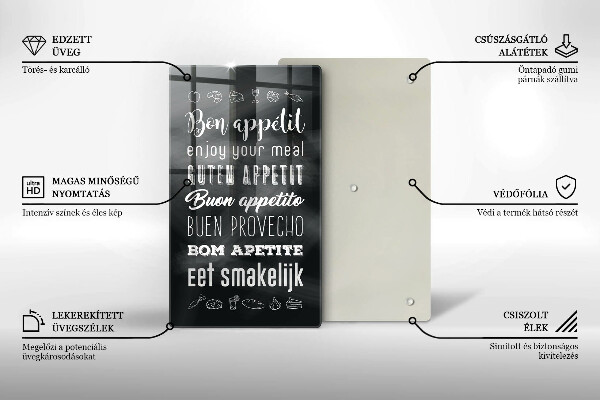 Tábua de corte de vidro Inscrição na cozinha, máxima