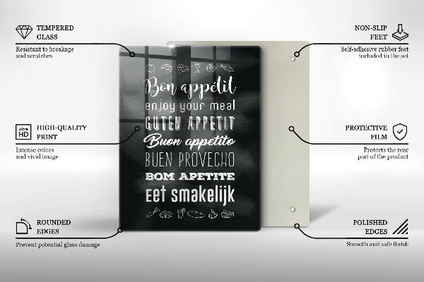 Tábua de corte de vidro Inscrição na cozinha, máxima