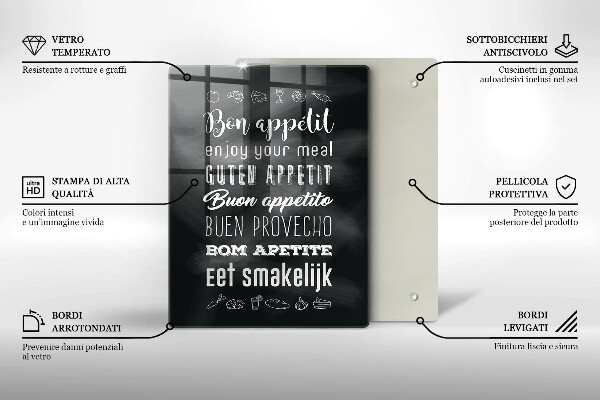 Tábua de corte de vidro Inscrição na cozinha, máxima