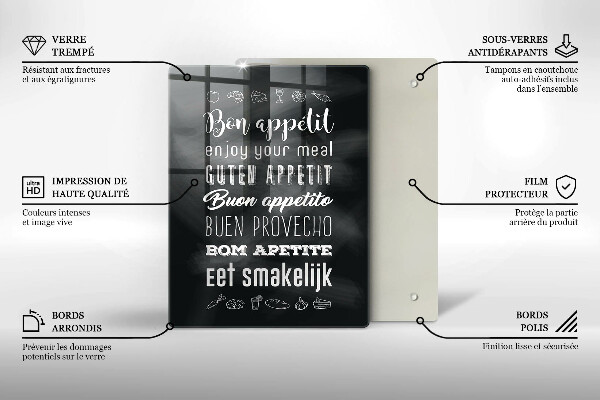 Tábua de corte de vidro Inscrição na cozinha, máxima