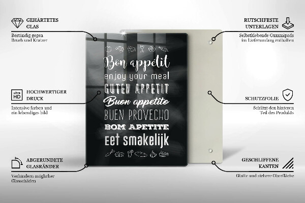 Tábua de corte de vidro Inscrição na cozinha, máxima