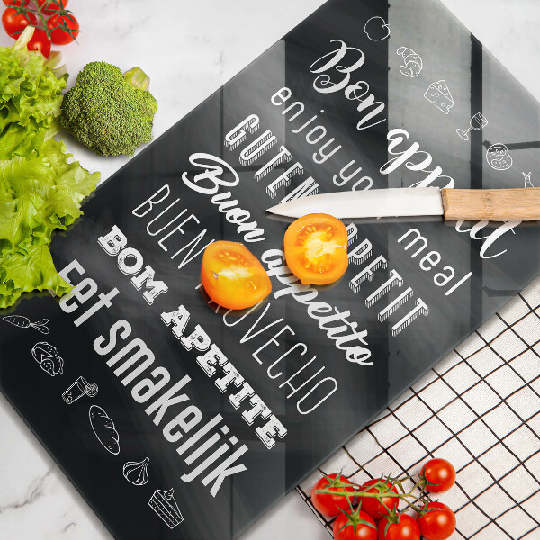 Tábua de corte de vidro Inscrição na cozinha, máxima