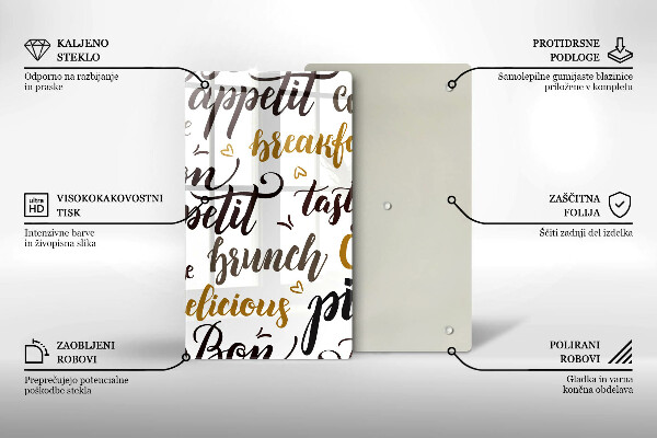 Tábua de vidro legendas de bom apetite