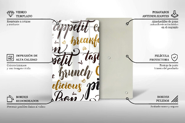 Tábua de vidro legendas de bom apetite