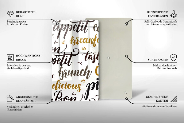 Tábua de vidro legendas de bom apetite