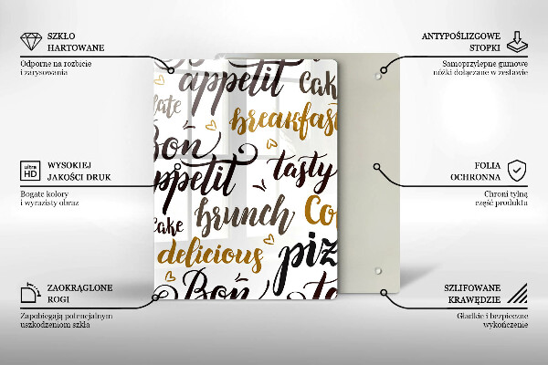 Tábua de vidro legendas de bom apetite