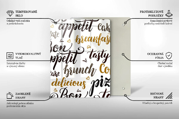 Tábua de vidro legendas de bom apetite