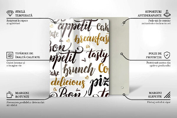 Tábua de vidro legendas de bom apetite