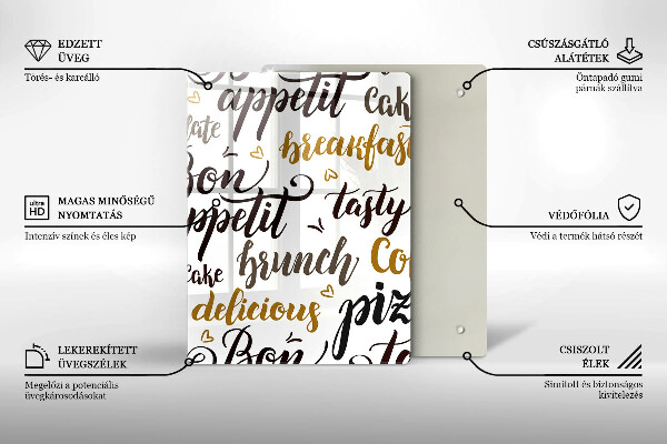 Tábua de vidro legendas de bom apetite