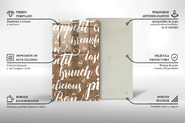 Tábua de corte de vidro legendas de bom apetite