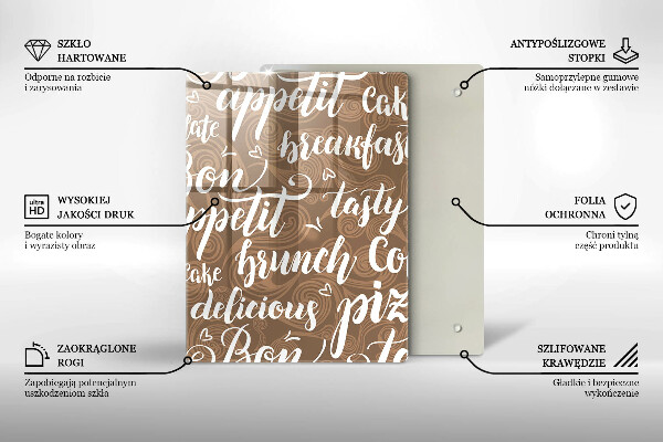 Tábua de corte de vidro legendas de bom apetite