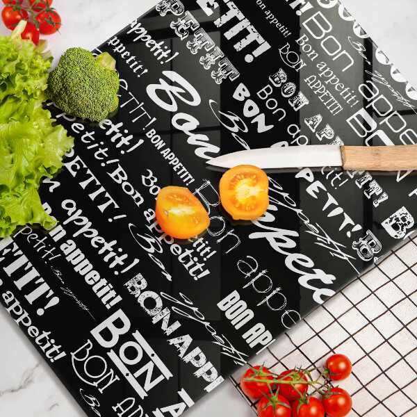 Tábua de cortar de vidro Legendas de cozinha Bom apetite