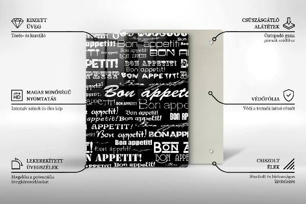 Tábua de cortar de vidro Legendas de cozinha Bom apetite