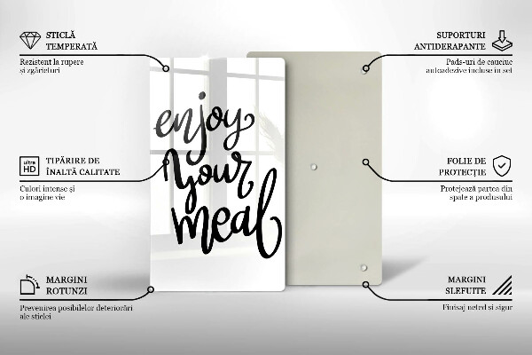 Tábua de corte de vidro A inscrição Aproveite sua refeição
