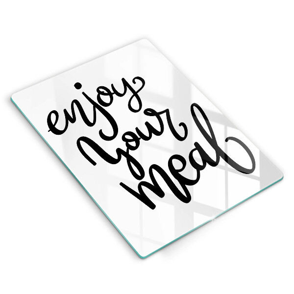 Tábua de corte de vidro A inscrição Aproveite sua refeição