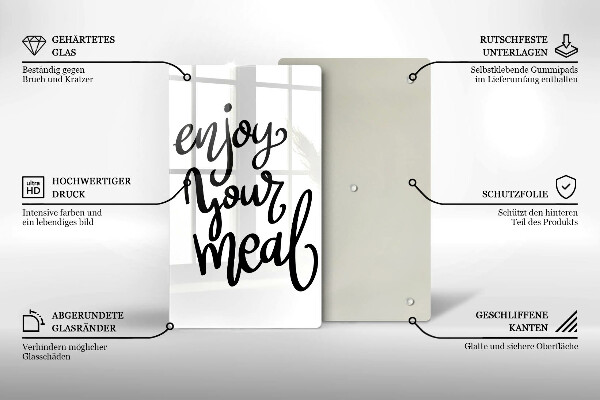 Tábua de corte de vidro A inscrição Aproveite sua refeição