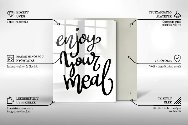 Tábua de corte de vidro A inscrição Aproveite sua refeição