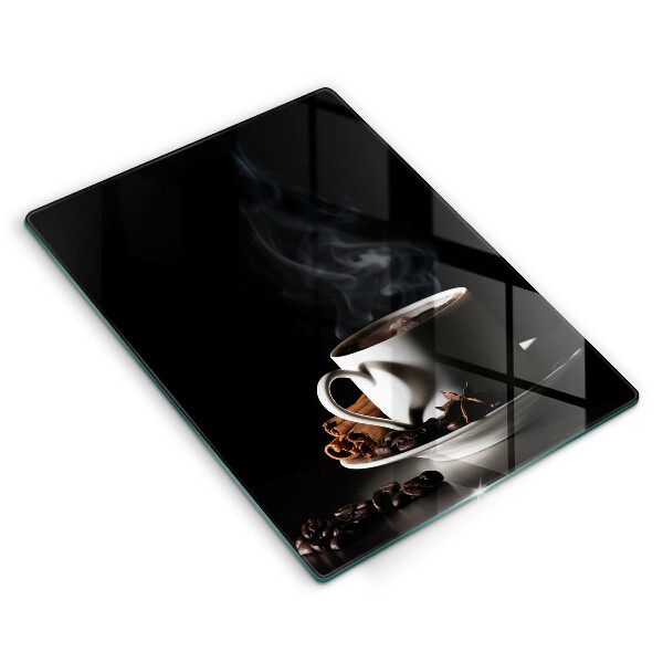 Tábua de cortar Uma xícara de café quente