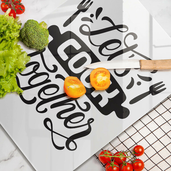 Tábua corte A inscrição Vamos cozinhar juntos
