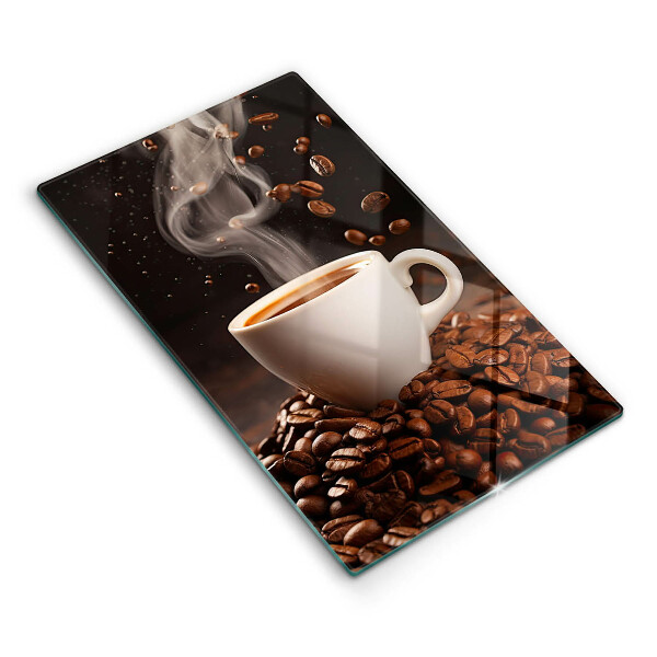 Tábua de vidro Uma xícara de café quente