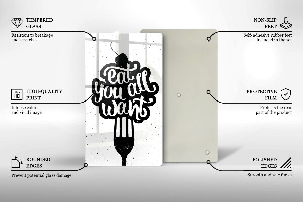 Tábua de corte de vidro A inscrição Coma tudo que você quiser