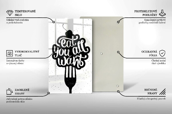 Tábua de corte de vidro A inscrição Coma tudo que você quiser