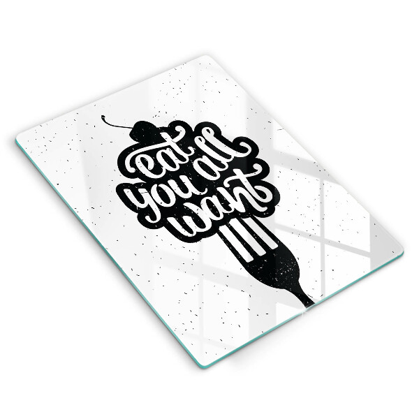 Tábua de corte de vidro A inscrição Coma tudo que você quiser