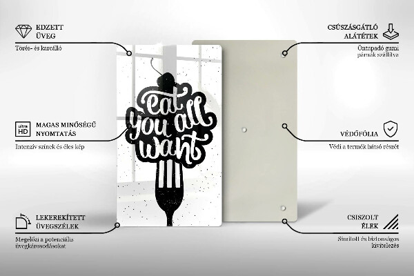 Tábua de corte de vidro A inscrição Coma tudo que você quiser