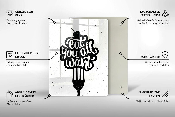 Tábua de corte de vidro A inscrição Coma tudo que você quiser