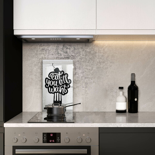 Tábua de corte de vidro A inscrição Coma tudo que você quiser