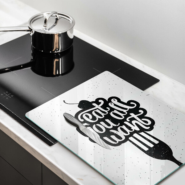 Tábua de corte de vidro A inscrição Coma tudo que você quiser