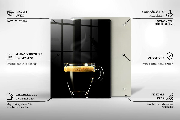 Tábua de cortar de vidro Um copo de café preto