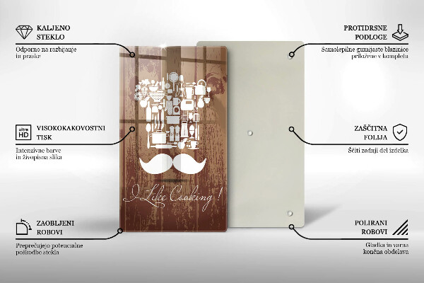 Tábua de cortar de vidro A inscrição eu gosto de cozinhar