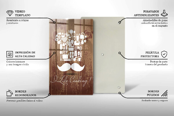 Tábua de cortar de vidro A inscrição eu gosto de cozinhar