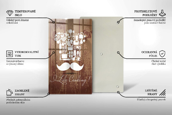 Tábua de cortar de vidro A inscrição eu gosto de cozinhar