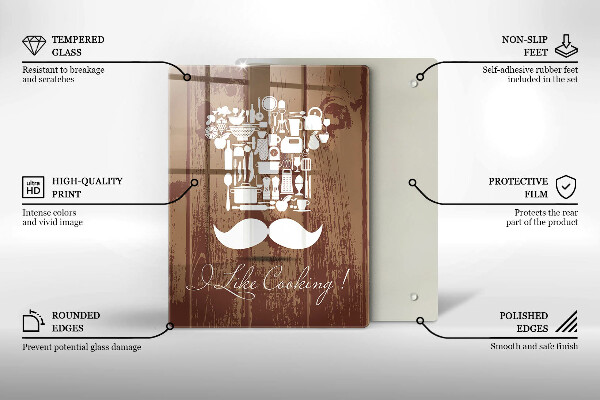 Tábua de cortar de vidro A inscrição eu gosto de cozinhar
