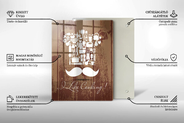 Tábua de cortar de vidro A inscrição eu gosto de cozinhar