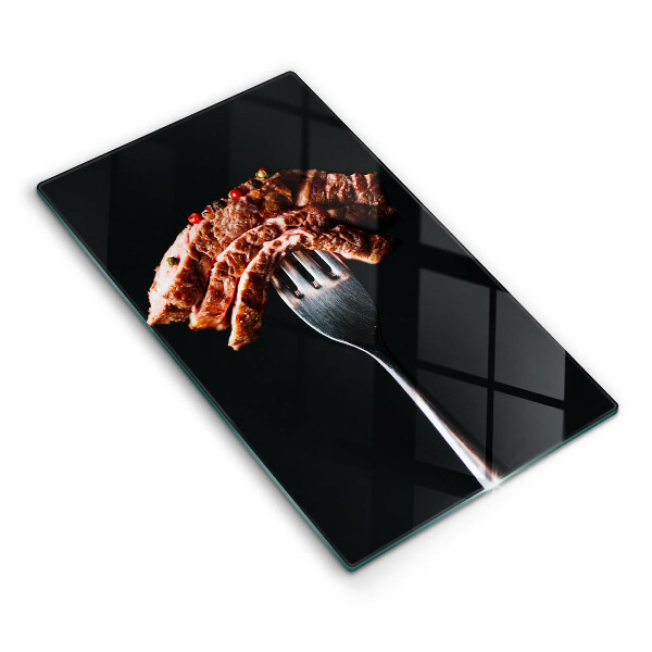 Tábua de corte de vidro Carne no garfo