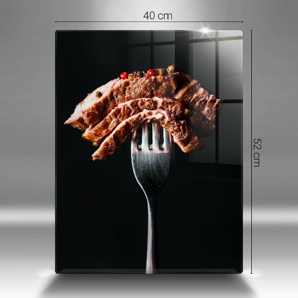 Tábua de corte de vidro Carne no garfo