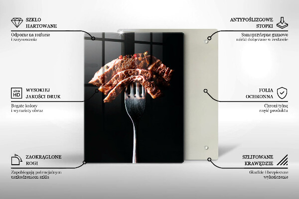 Tábua de corte de vidro Carne no garfo