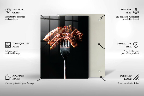 Tábua de corte de vidro Carne no garfo